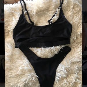 black peek a boo bikini set